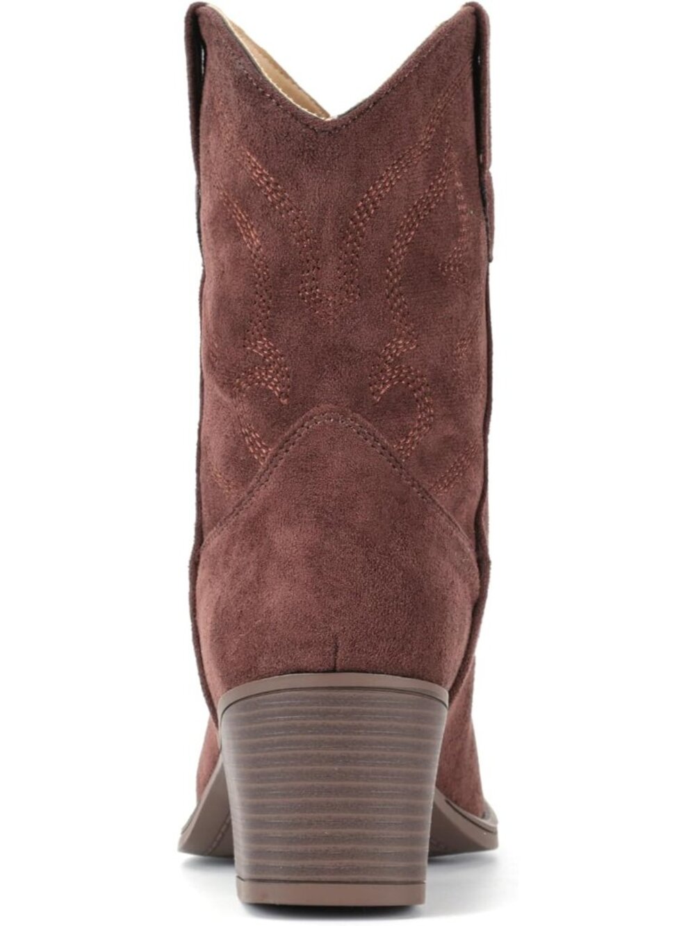 Women's Suede Ankle Western Cowgirl Coffee Mid Calf Pointed Toe Short Booties - Picture 5 of 5